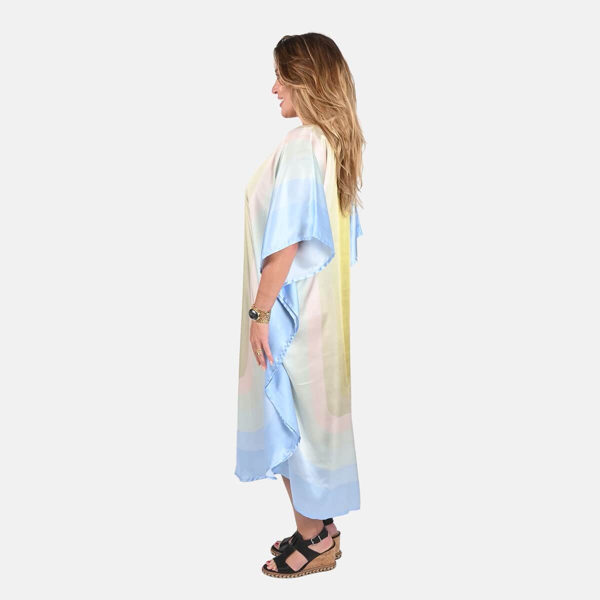 Tamsy  Pastel Rainbow Colors Printed Kaftan - One Size Fits Most image number 2