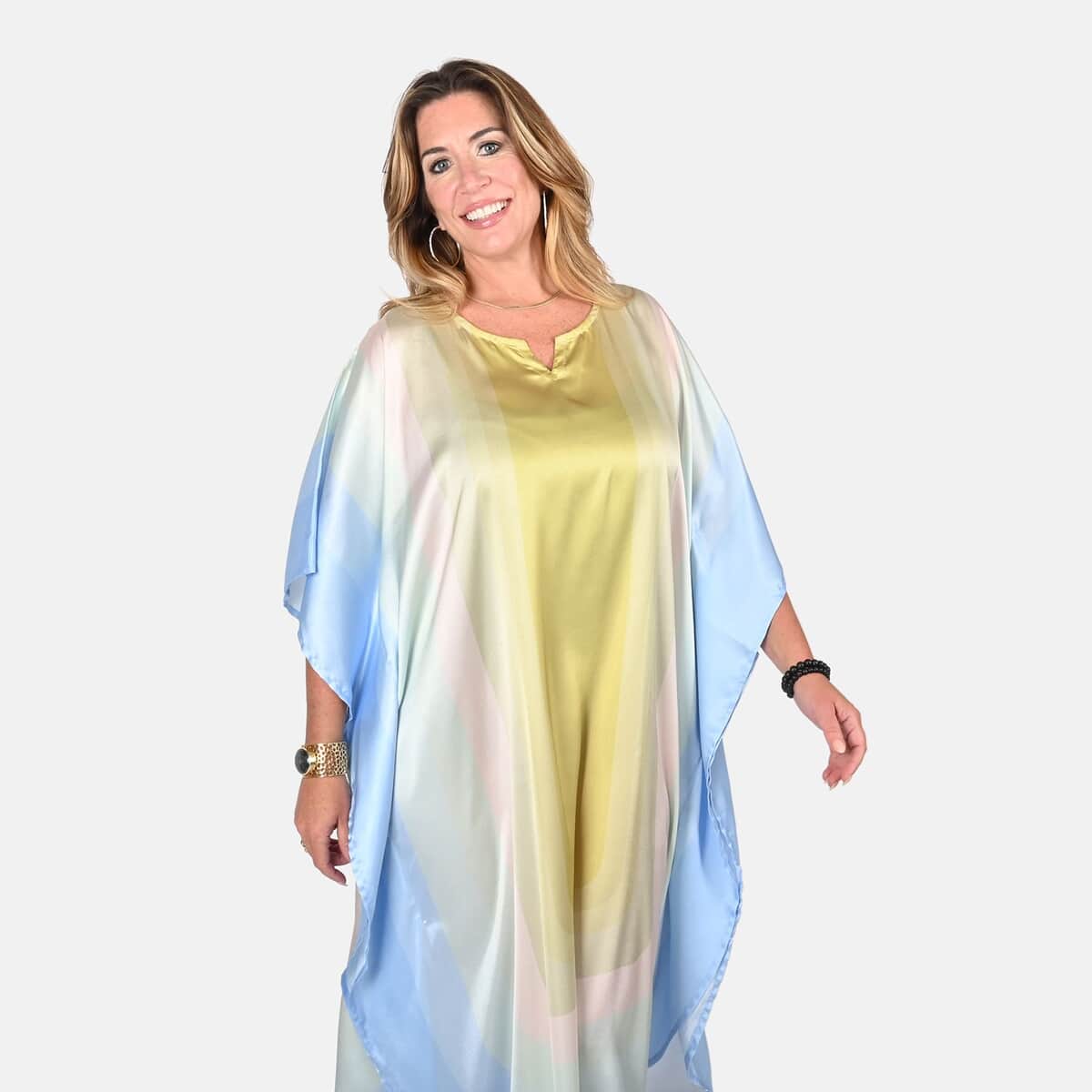 Tamsy  Pastel Rainbow Colors Printed Kaftan - One Size Fits Most image number 3