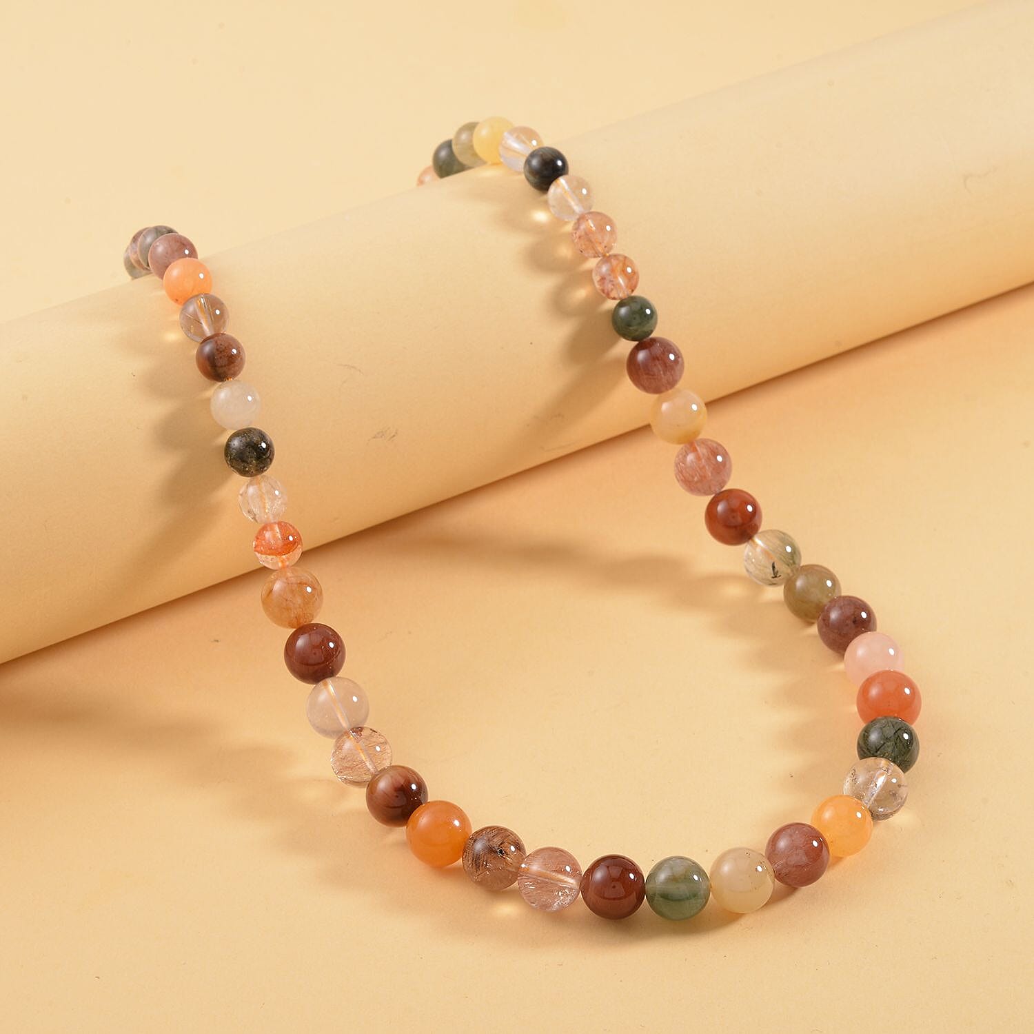 Multi Rutilated Quartz Beaded Necklace 20 Inches with Magnetic Lock in Rhodium Over Sterling Silver 300.00 ctw