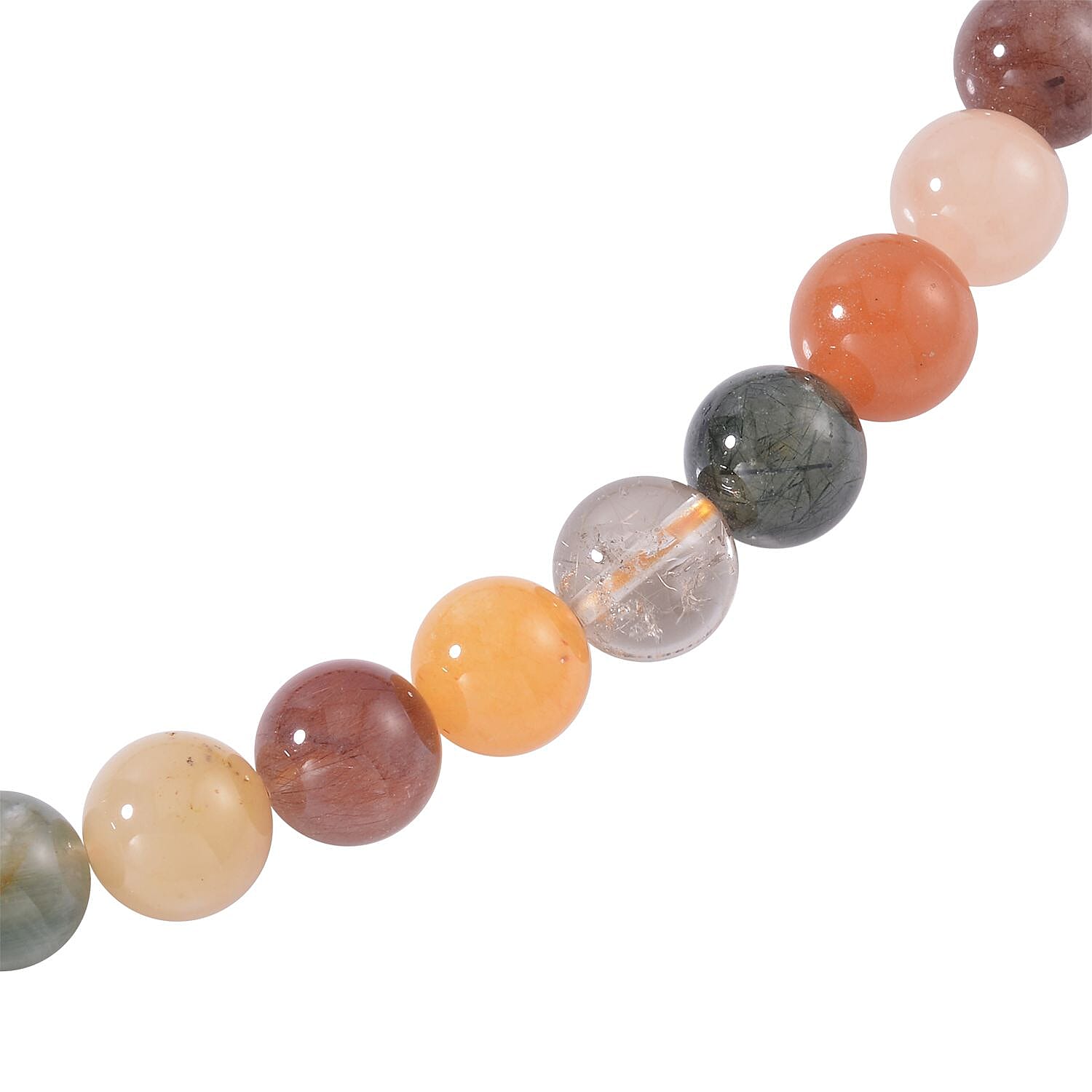 Multi Rutilated Quartz Beaded Necklace 20 Inches with Magnetic Lock in Rhodium Over Sterling Silver 300.00 ctw