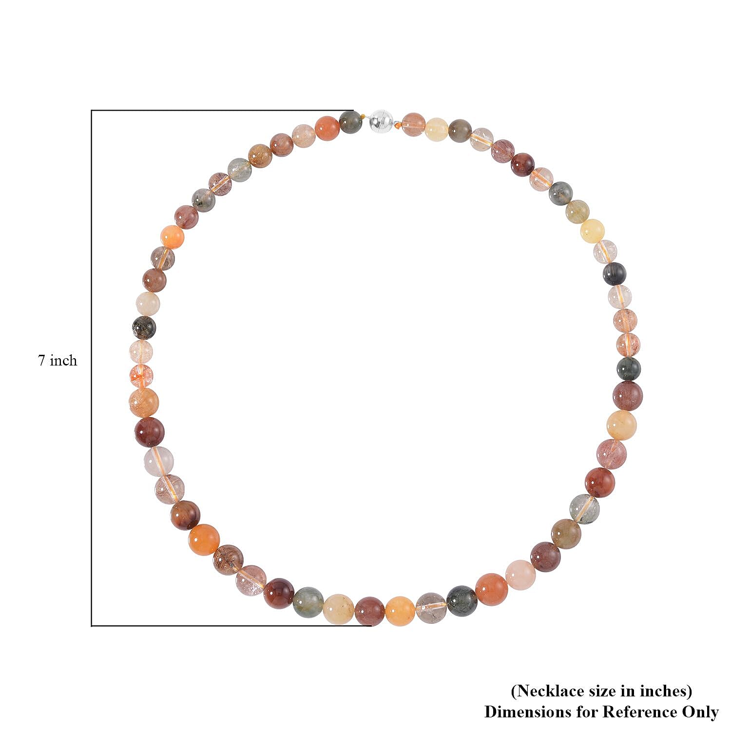 Multi Rutilated Quartz Beaded Necklace 20 Inches with Magnetic Lock in Rhodium Over Sterling Silver 300.00 ctw