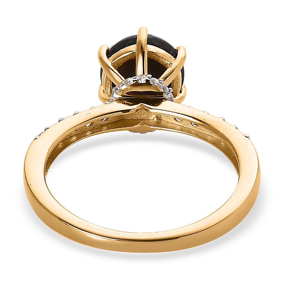 Premium Bankacha Natural Black Star Sapphire and White Zircon Ring in Vermeil Yellow Gold Over Sterling Silver (Size 10.0) 2.40 ctw