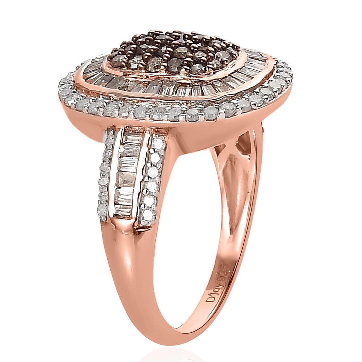 Natural Champagne and White Diamond Cocktail Ring in Vermeil Rose Gold Over Sterling Silver (Size 10.0) 1.50 ctw