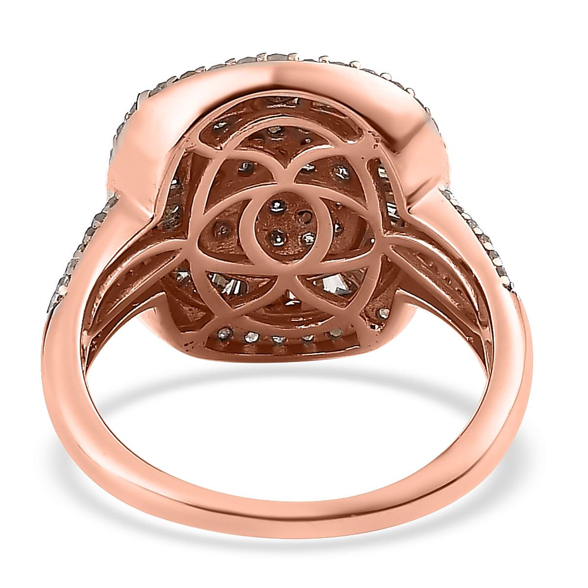 Natural Champagne and White Diamond Cocktail Ring in Vermeil Rose Gold Over Sterling Silver (Size 10.0) 1.50 ctw