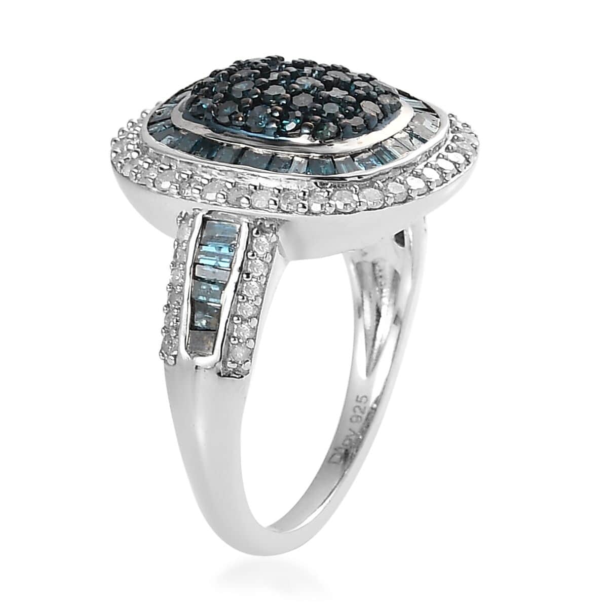 Blue and White Diamond Cocktail Ring in Platinum Over Sterling Silver (Size 10.0) 1.50 ctw image number 3