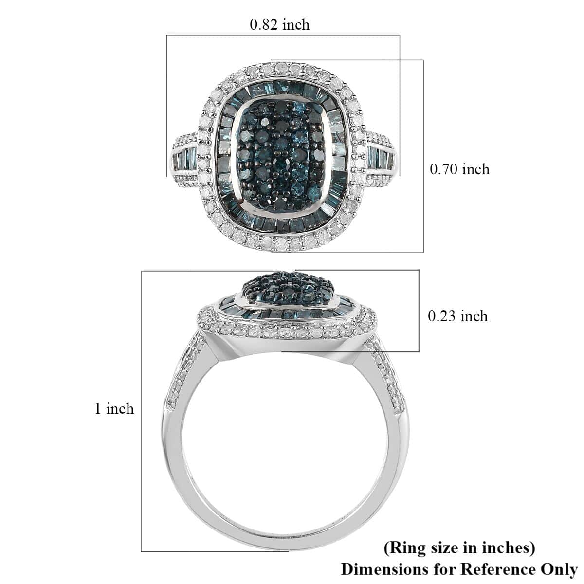 Blue and White Diamond Cocktail Ring in Platinum Over Sterling Silver (Size 10.0) 1.50 ctw image number 5