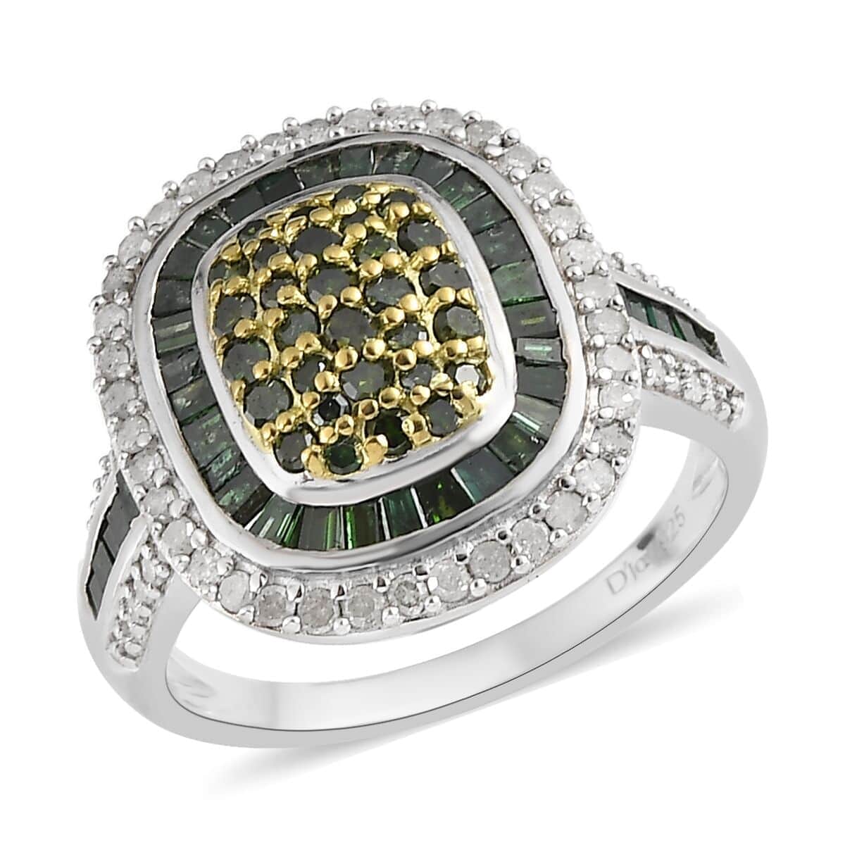 Buy Green and White Diamond Cocktail Ring in Platinum Over