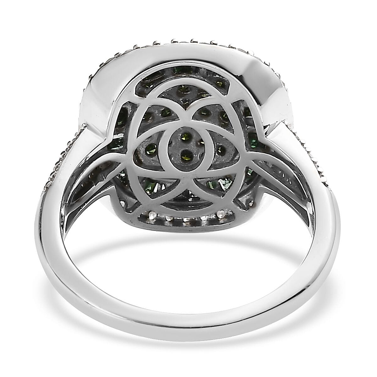 Green and White Diamond Cocktail Ring in Platinum Over Sterling Silver (Size 8.0) 1.50 ctw image number 4