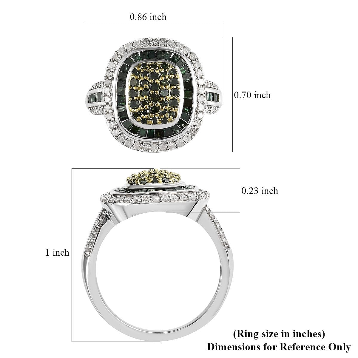 Green and White Diamond Cocktail Ring in Platinum Over Sterling Silver (Size 8.0) 1.50 ctw image number 5