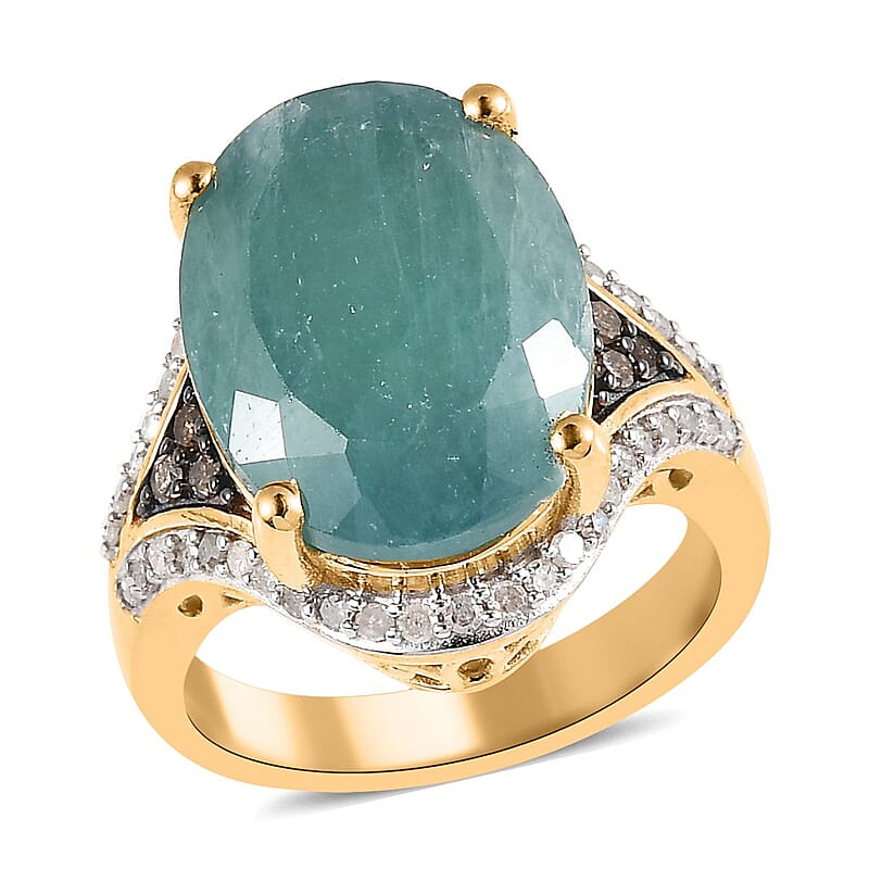 Grandidierite, Natural Champagne and White Diamond Ring in Vermeil Yellow Gold Over Sterling Silver (Size 10.0) 10.25 ctw
