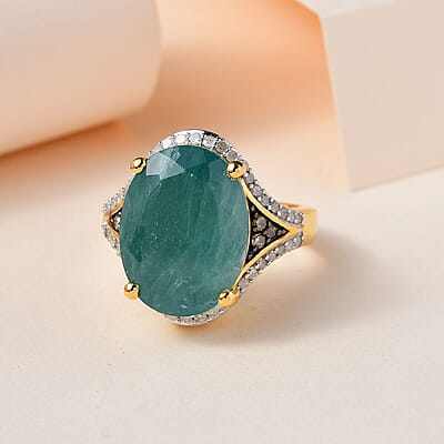 Grandidierite, Natural Champagne and White Diamond Ring in Vermeil Yellow Gold Over Sterling Silver (Size 10.0) 10.25 ctw