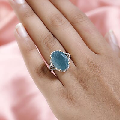 Grandidierite, Natural Champagne and White Diamond Ring in Vermeil Yellow Gold Over Sterling Silver (Size 10.0) 10.25 ctw
