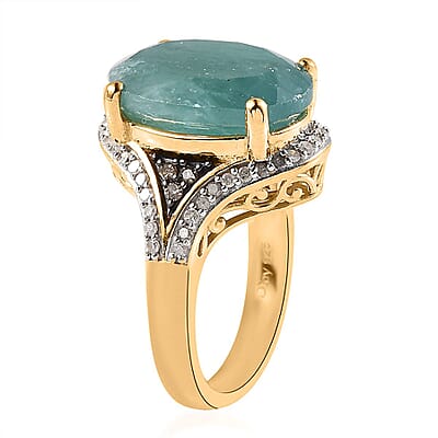 Grandidierite, Natural Champagne and White Diamond Ring in Vermeil Yellow Gold Over Sterling Silver (Size 10.0) 10.25 ctw