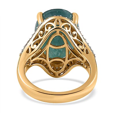 Grandidierite, Natural Champagne and White Diamond Ring in Vermeil Yellow Gold Over Sterling Silver (Size 10.0) 10.25 ctw