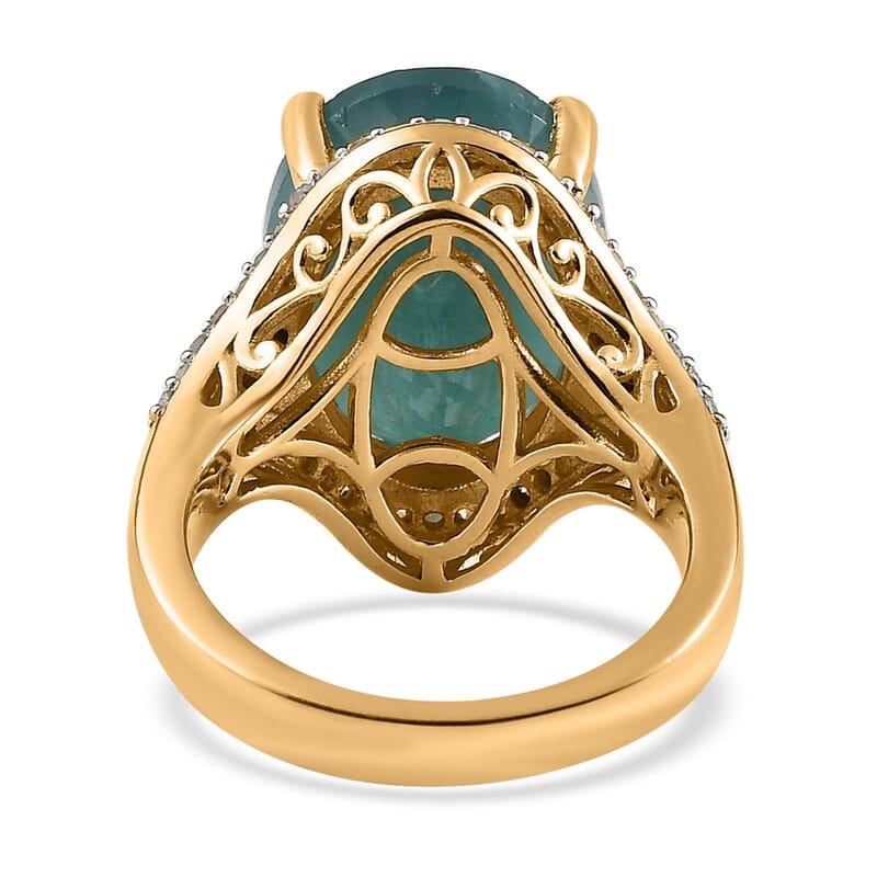 Grandidierite, Natural Champagne and White Diamond Ring in Vermeil Yellow Gold Over Sterling Silver (Size 10.0) 10.25 ctw