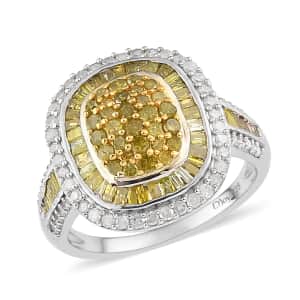 Yellow and White Diamond Ring in Platinum Over Sterling Silver (Size 7.0) 1.50 ctw