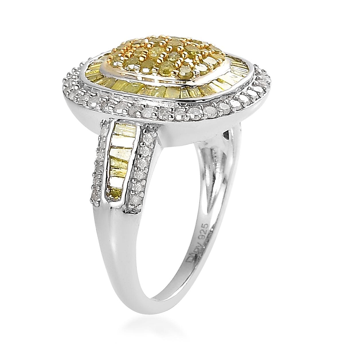 Yellow and White Diamond Ring in Platinum Over Sterling Silver (Size 7.0) 1.50 ctw image number 2