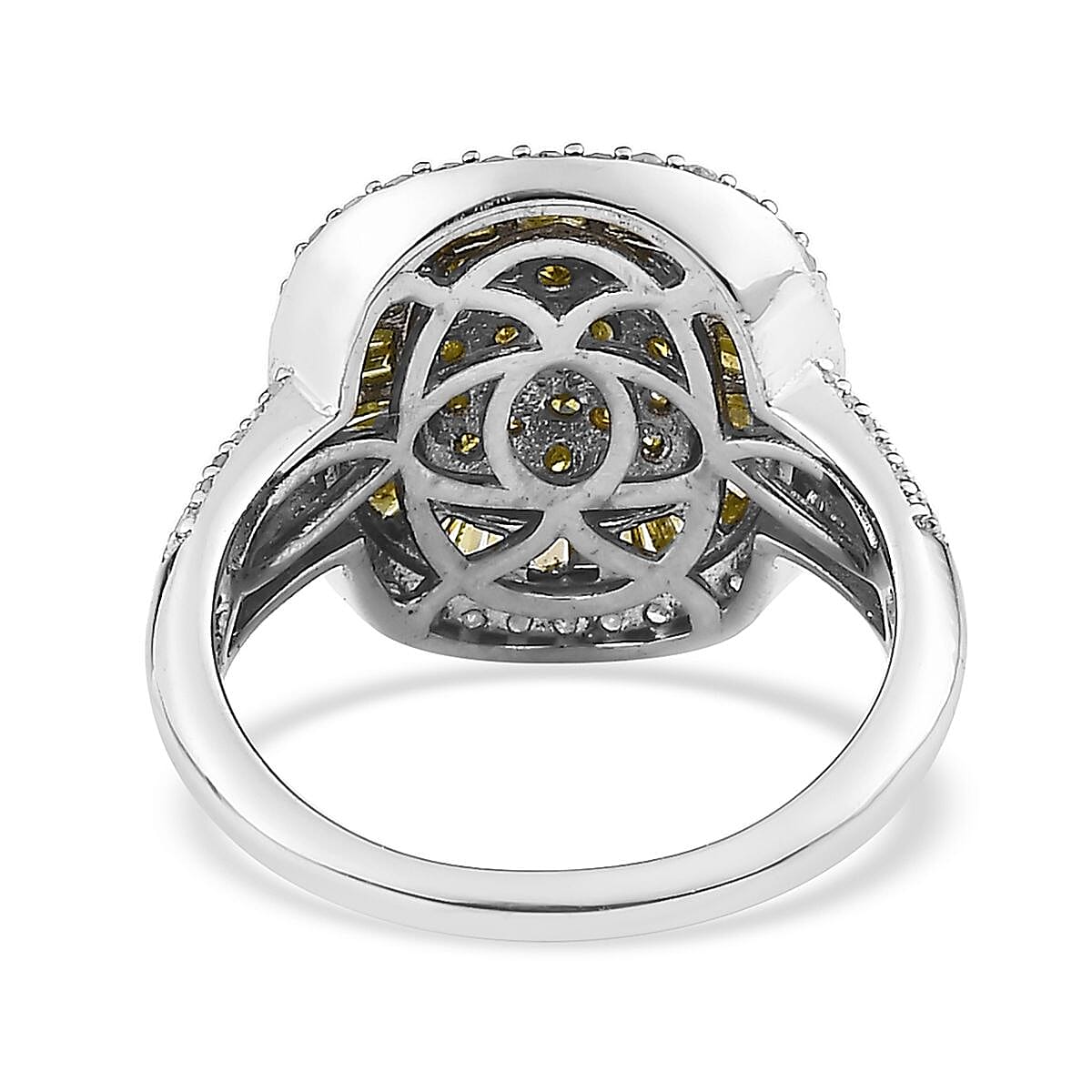 Yellow and White Diamond Ring in Platinum Over Sterling Silver (Size 7.0) 1.50 ctw image number 3