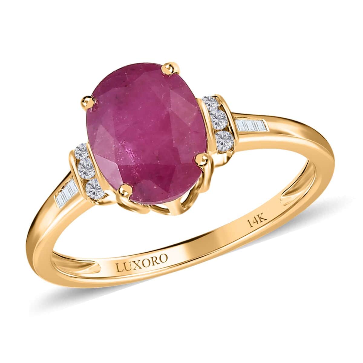 Luxoro 14K Yellow Gold AAA Mozambique Ruby and G-H I2 Diamond Ring 2.30 ctw image number 0