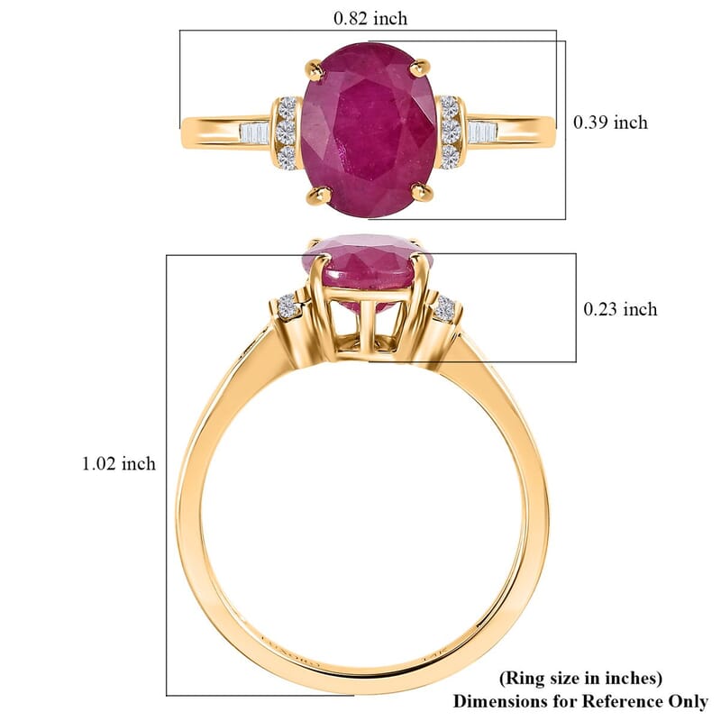 Luxoro 14K Yellow Gold AAA Montepuez Ruby and G-H I2 Diamond Ring (Size 10.0) 1.75 ctw