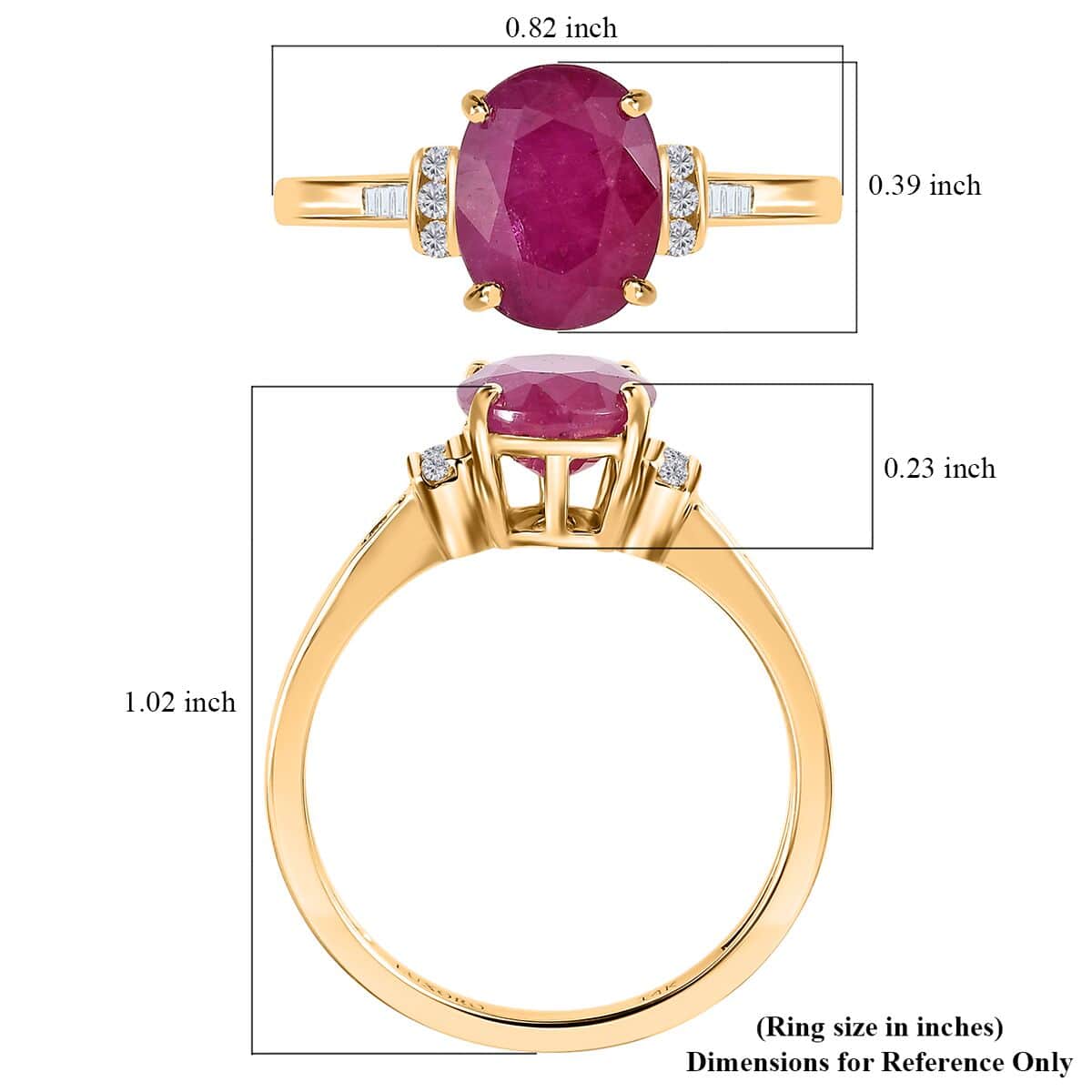 Luxoro 14K Yellow Gold AAA Montepuez Ruby and G-H I2 Diamond Ring (Size 8.0) 1.75 ctw image number 5