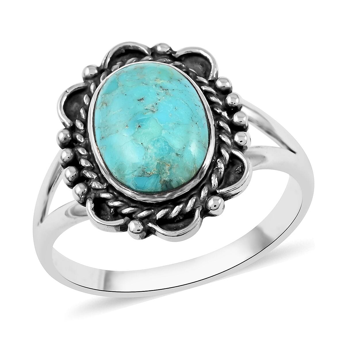 Santa Fe Style Kingman Turquoise Ring in Sterling Silver (Size 10.0) 3.25 ctw