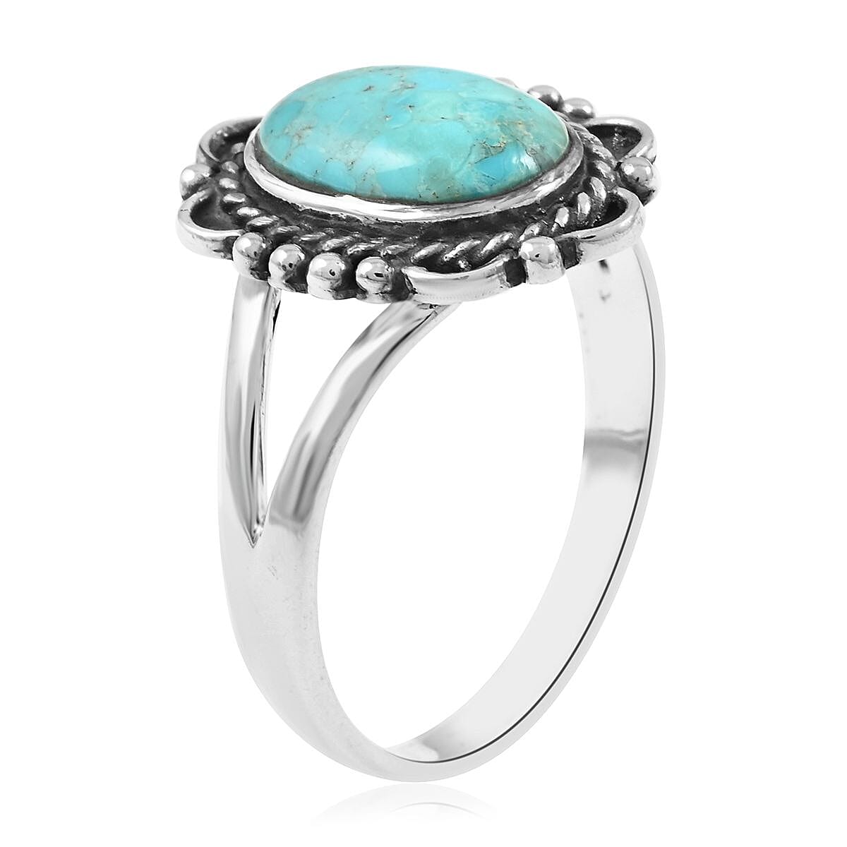 Santa Fe Style Kingman Turquoise Ring in Sterling Silver (Size 10.0) 3.25 ctw