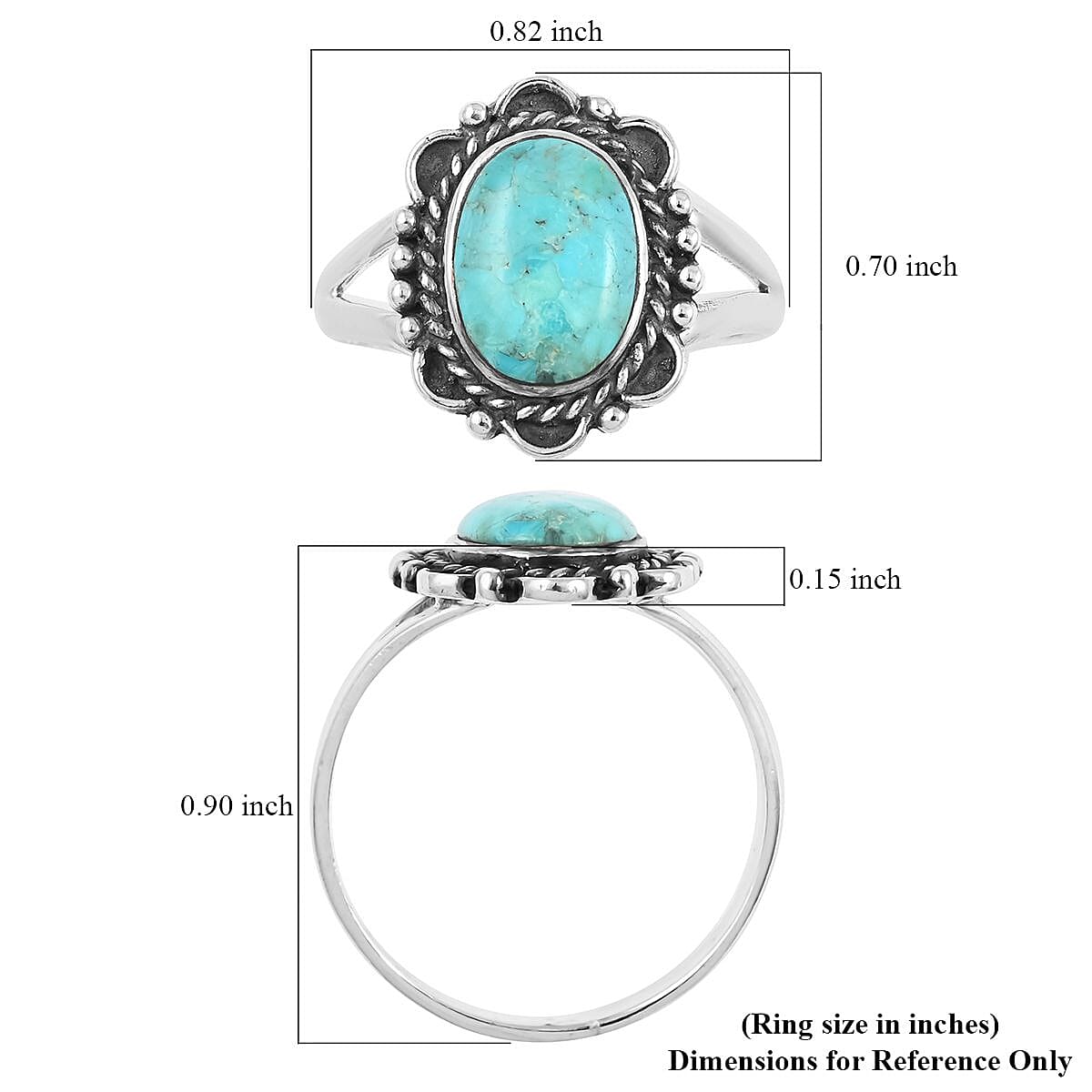 Santa Fe Style Kingman Turquoise Ring in Sterling Silver (Size 10.0) 3.25 ctw