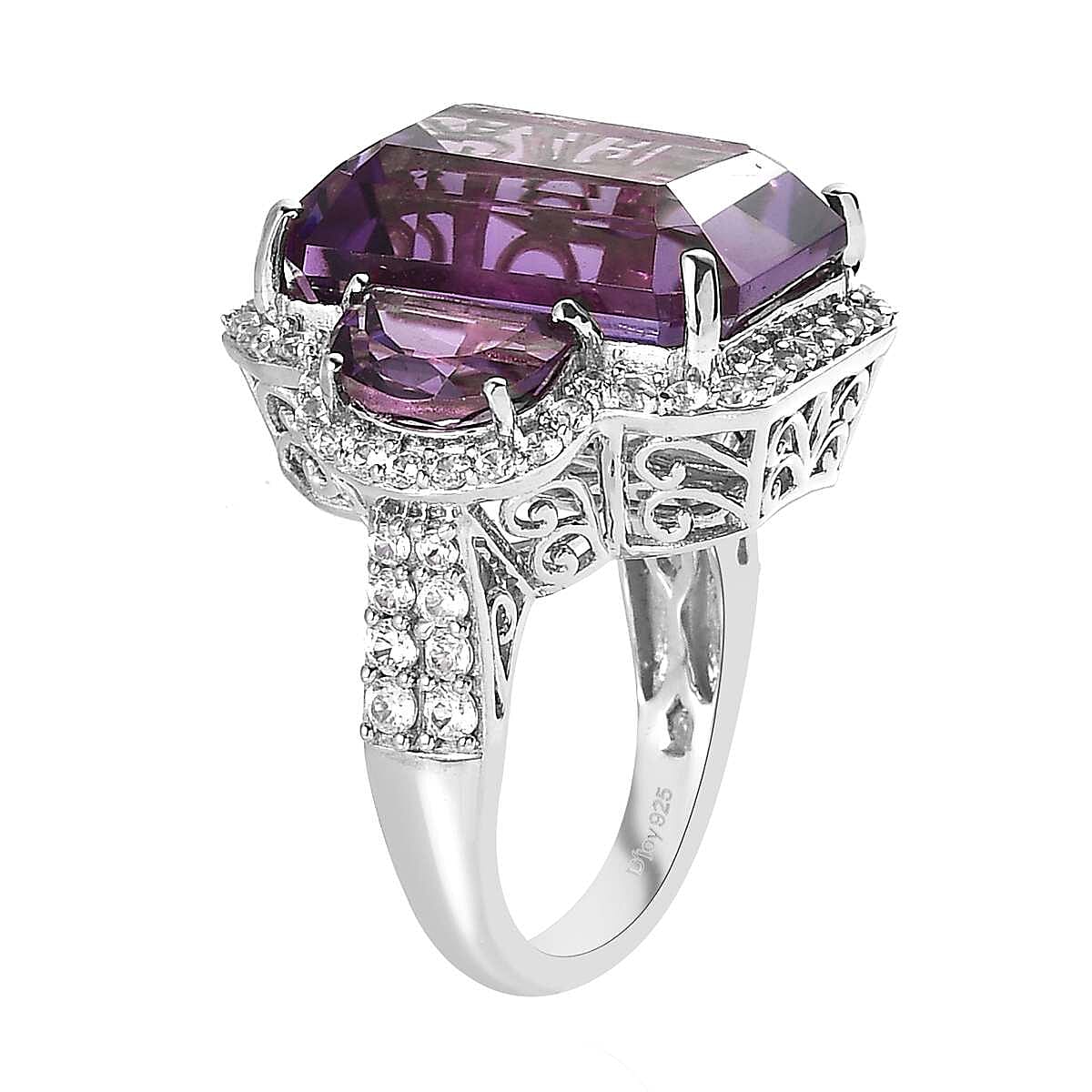 Amethyst and White Zircon Ring in Platinum Over Sterling Silver 19.70 ctw image number 3