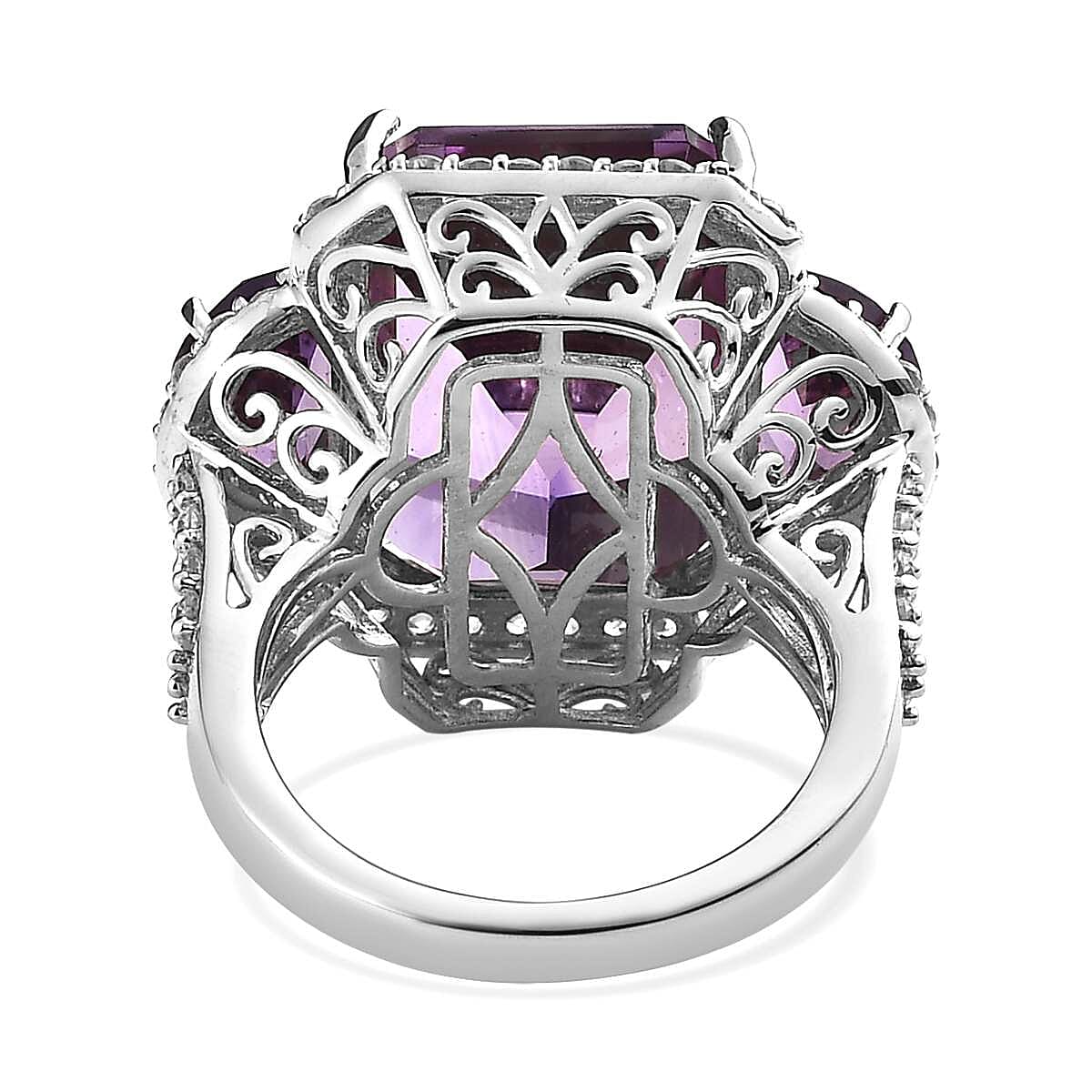 Amethyst and White Zircon Ring in Platinum Over Sterling Silver 19.70 ctw image number 4