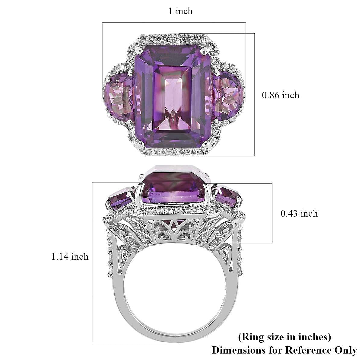 Amethyst and White Zircon Ring in Platinum Over Sterling Silver 19.70 ctw image number 5