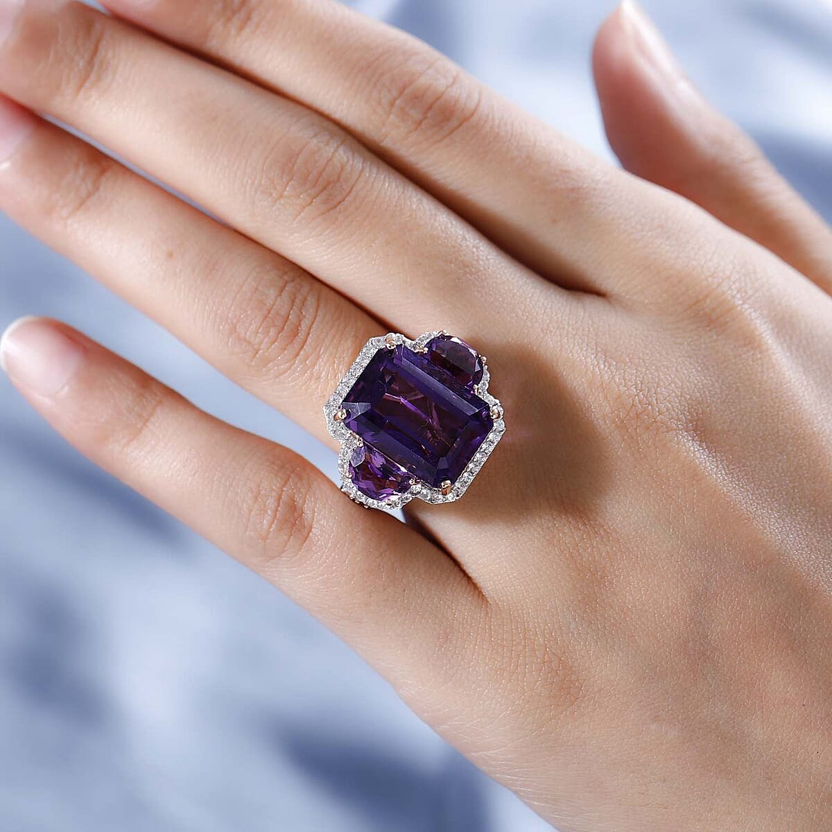 African Amethyst and White Zircon Ring in Vermeil Rose Gold Over Sterling Silver (Size 7.0) 19.70 ctw image number 2