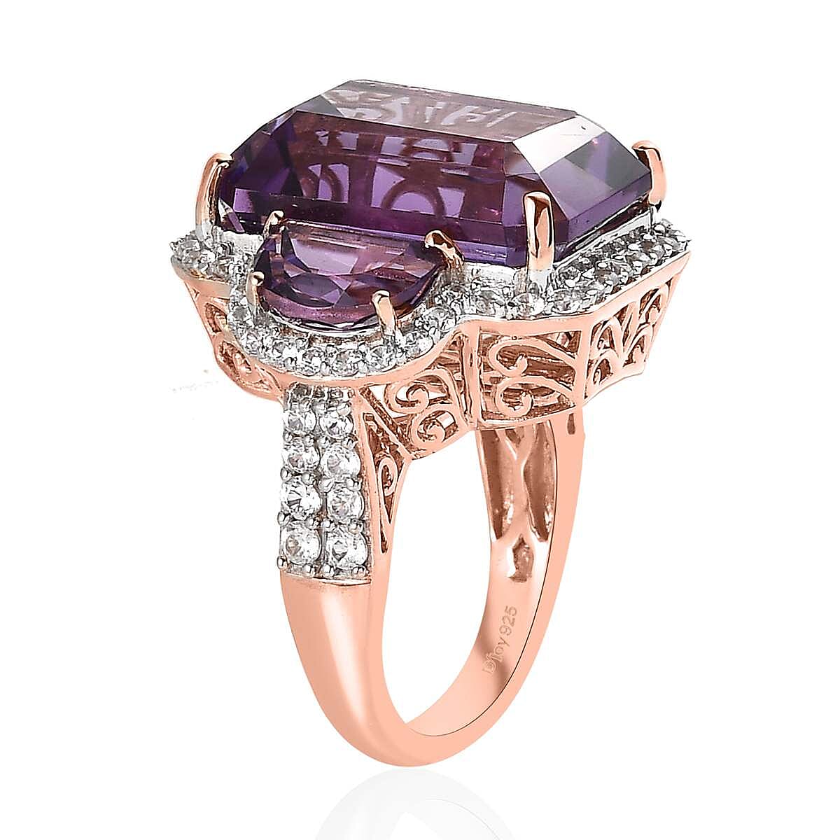 African Amethyst and White Zircon Ring in Vermeil Rose Gold Over Sterling Silver (Size 7.0) 19.70 ctw image number 3