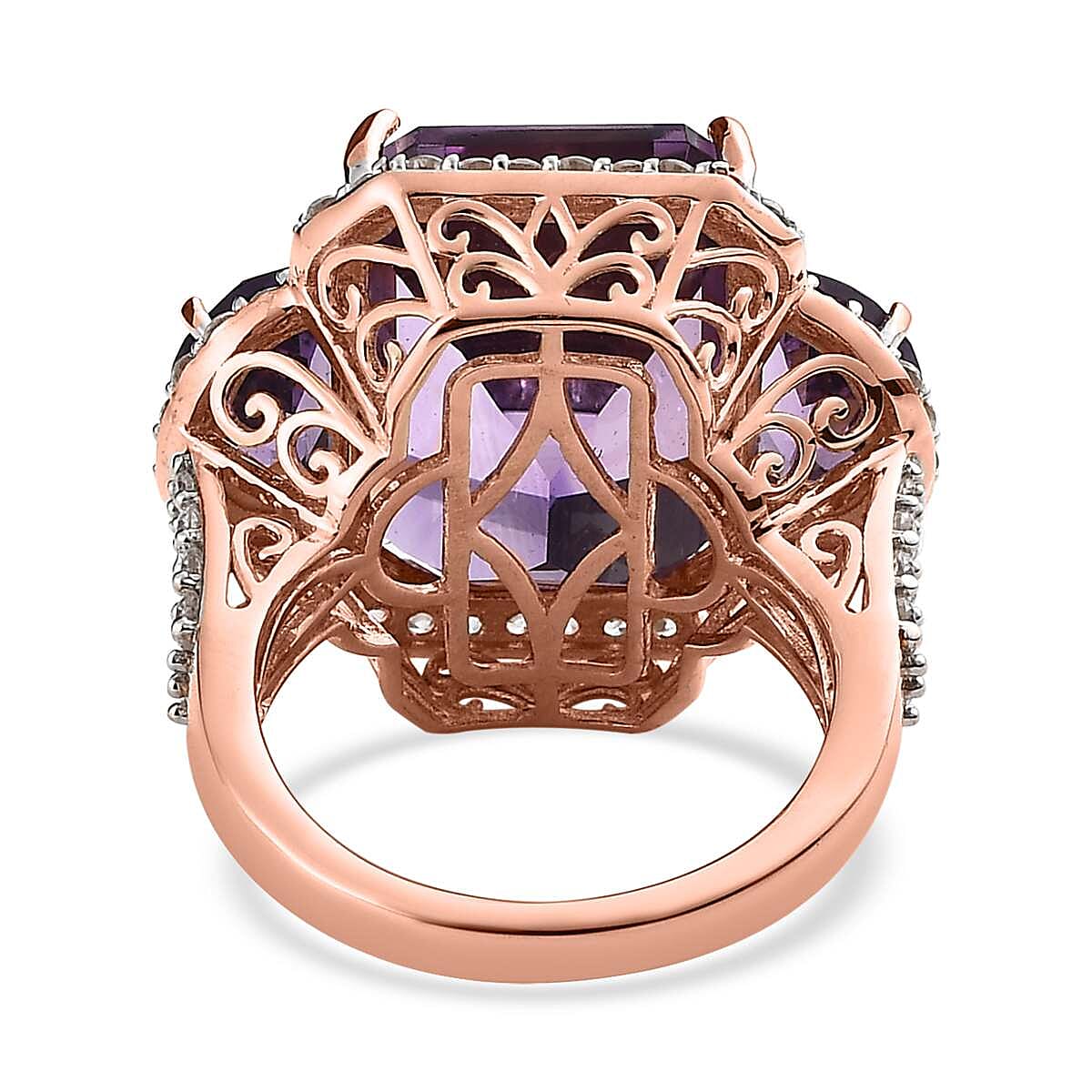 African Amethyst and White Zircon Ring in Vermeil Rose Gold Over Sterling Silver (Size 7.0) 19.70 ctw image number 4