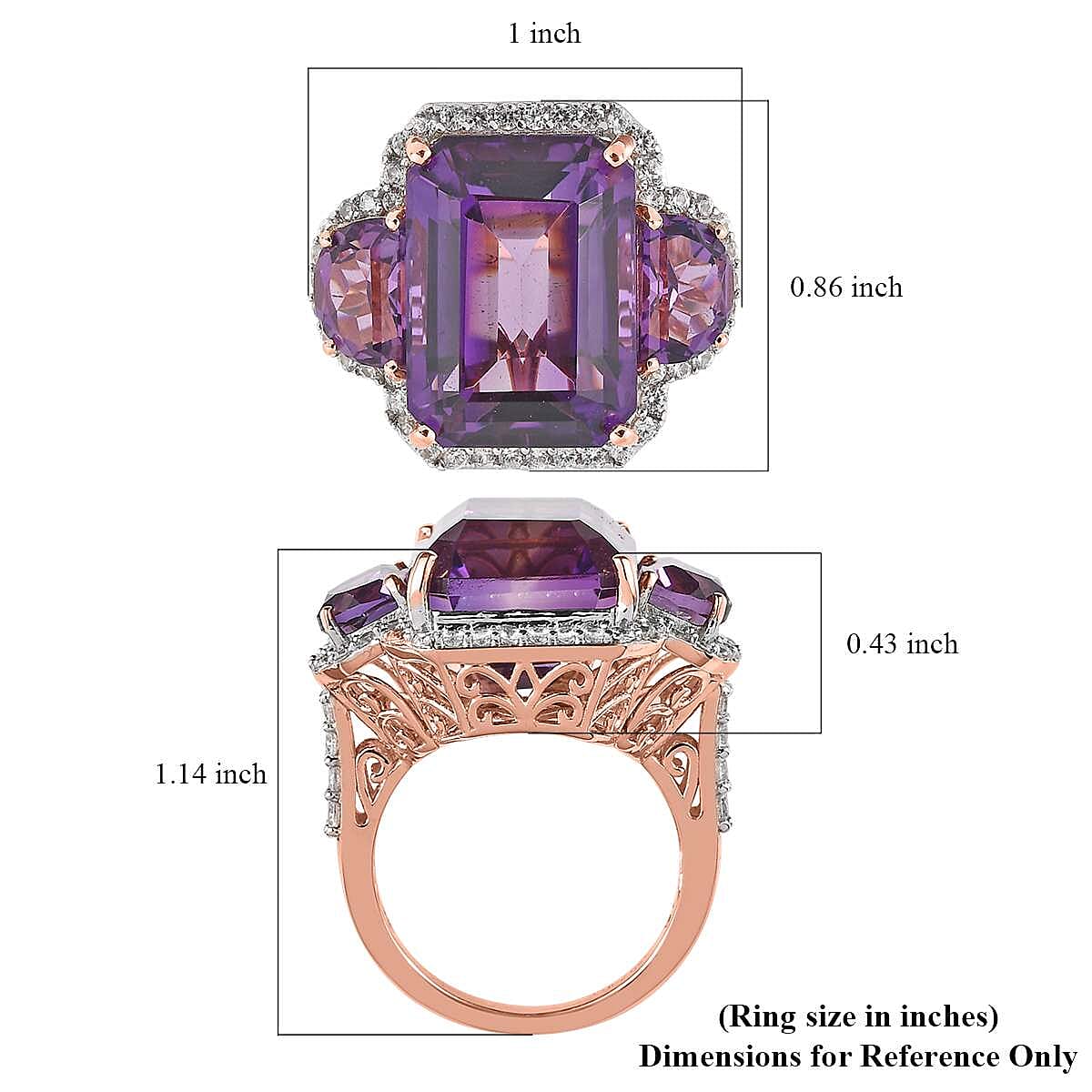African Amethyst and White Zircon Ring in Vermeil Rose Gold Over Sterling Silver (Size 7.0) 19.70 ctw image number 5