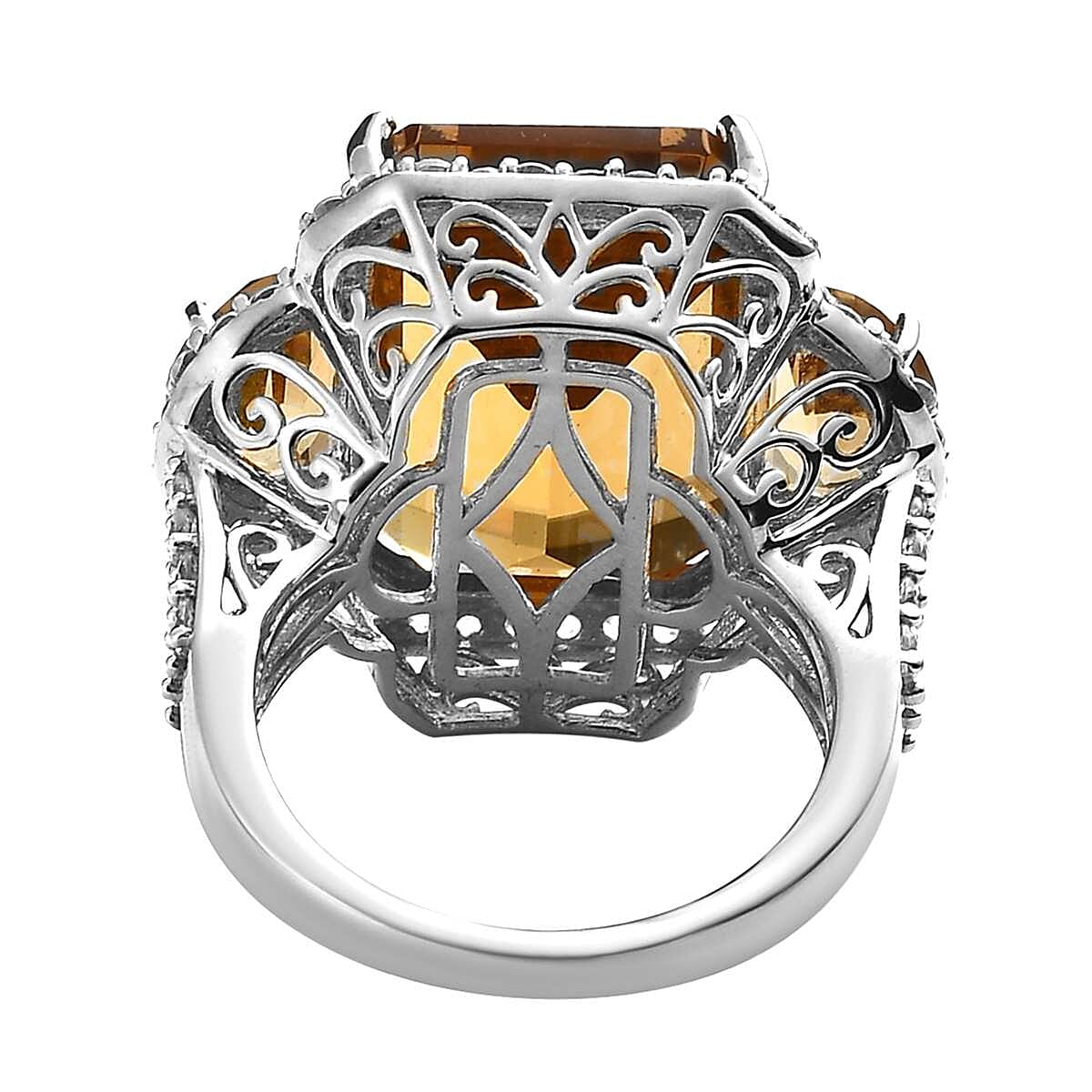 Brazilian Citrine and White Zircon Ring in Platinum Over Sterling Silver 19.85 ctw image number 4