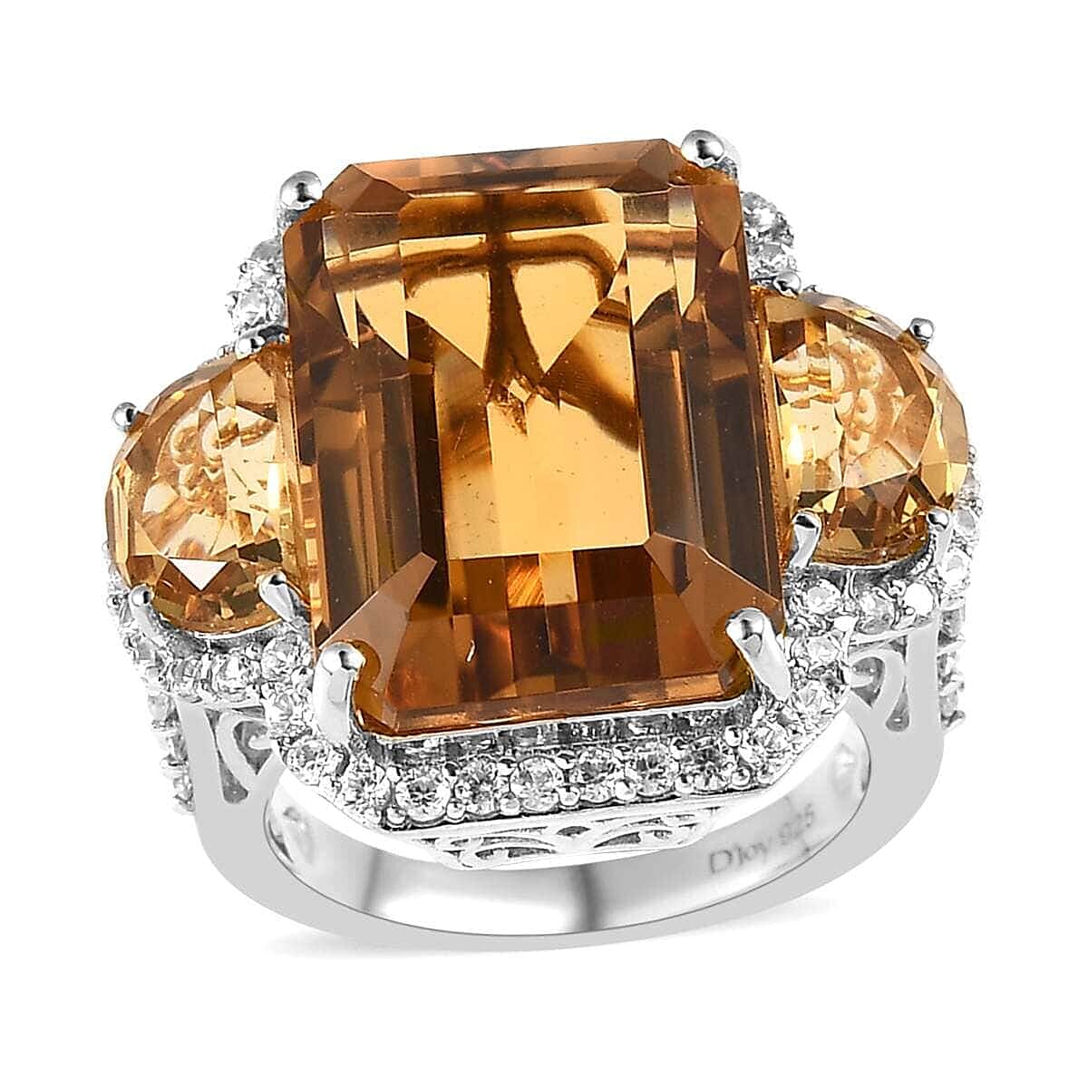 Brazilian Citrine and White Zircon Ring in Platinum Over Sterling Silver (Size 6.0) 19.85 ctw