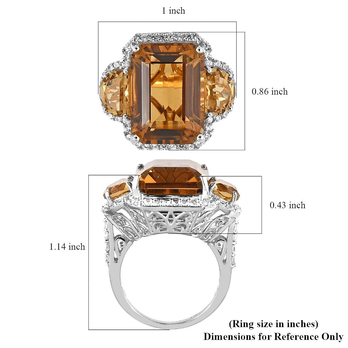 Brazilian Citrine and White Zircon Ring in Platinum Over Sterling Silver (Size 6.0) 19.85 ctw