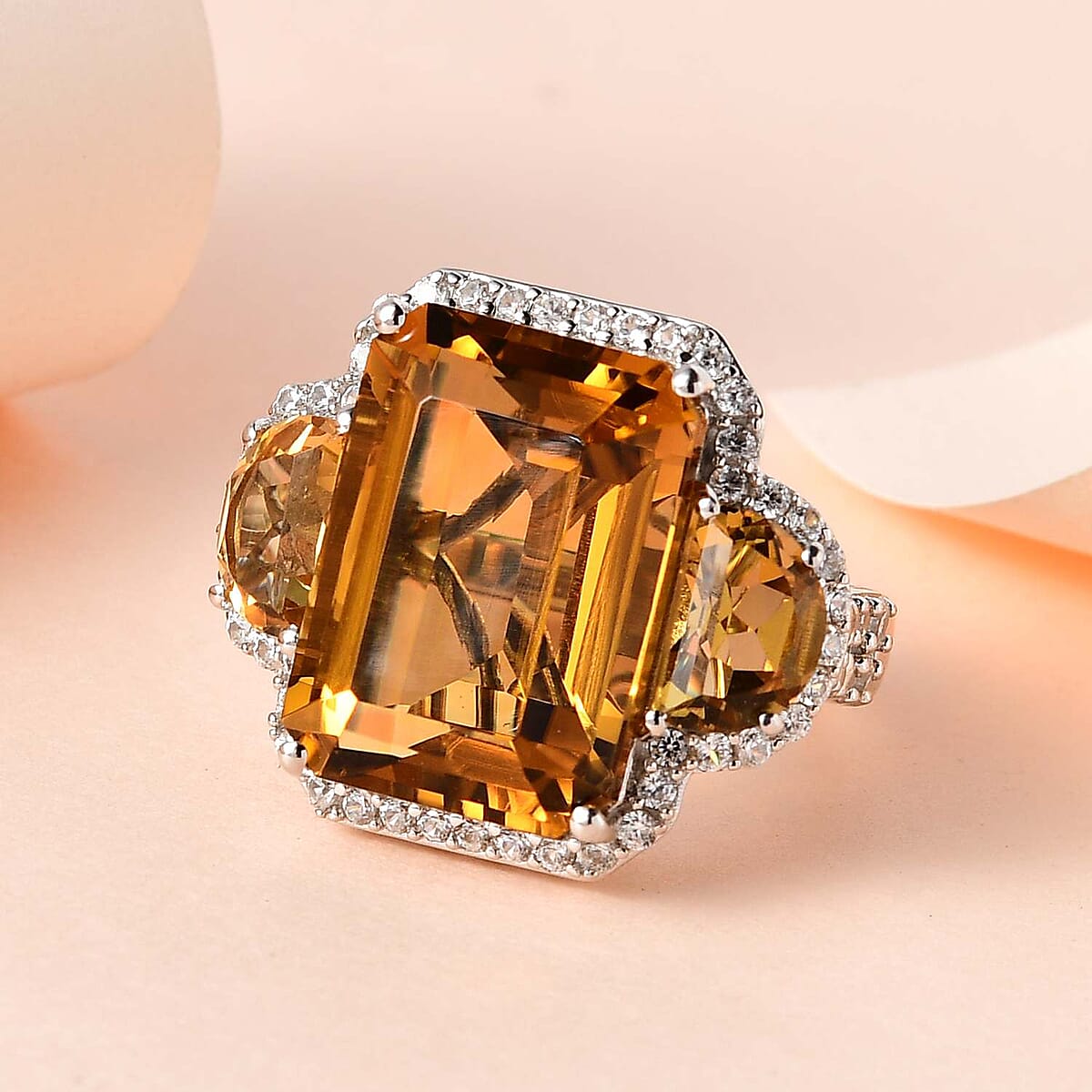 Brazilian Citrine and White Zircon Ring in Platinum Over Sterling Silver (Size 7.0) 19.85 ctw image number 1