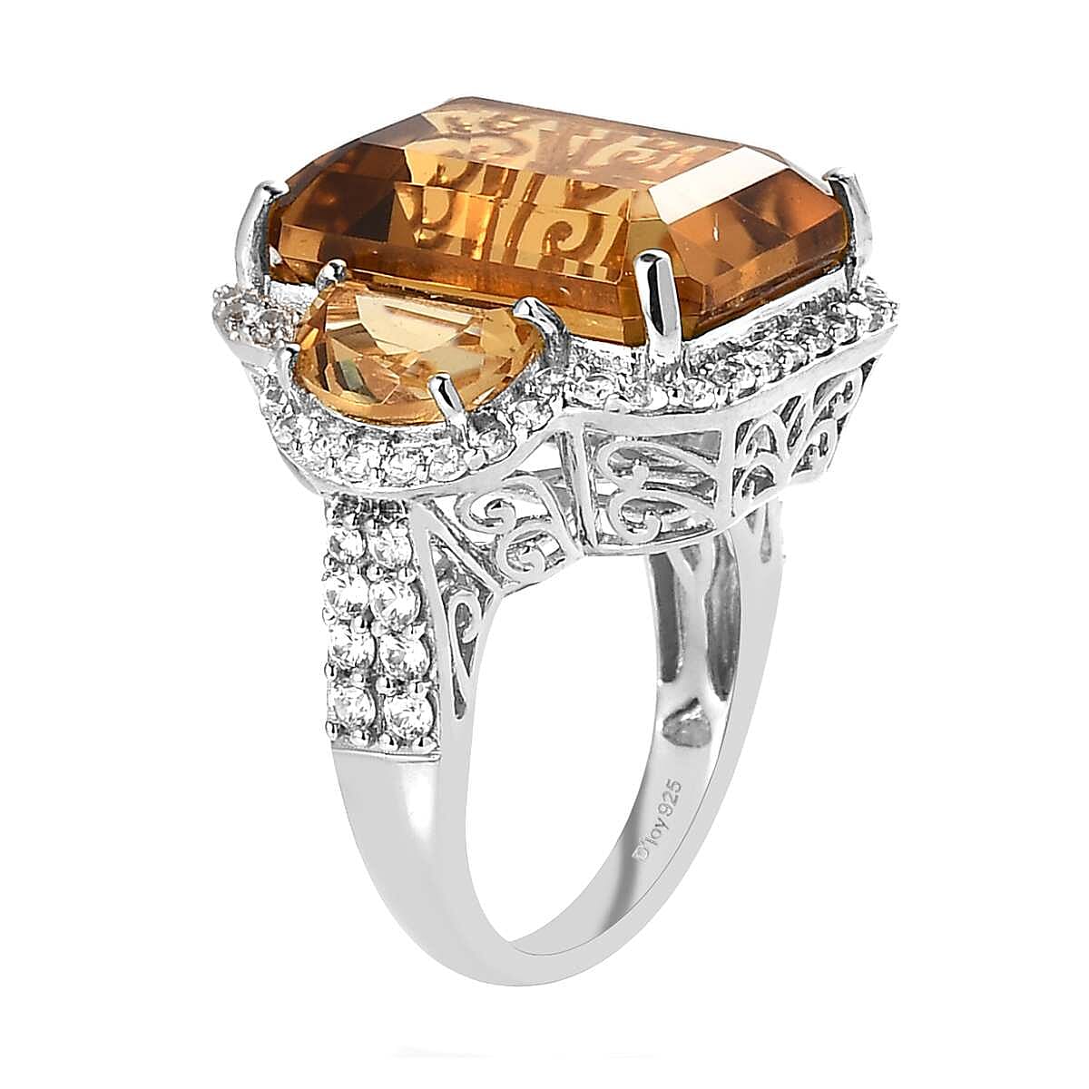 Brazilian Citrine and White Zircon Ring in Platinum Over Sterling Silver (Size 7.0) 19.85 ctw image number 3