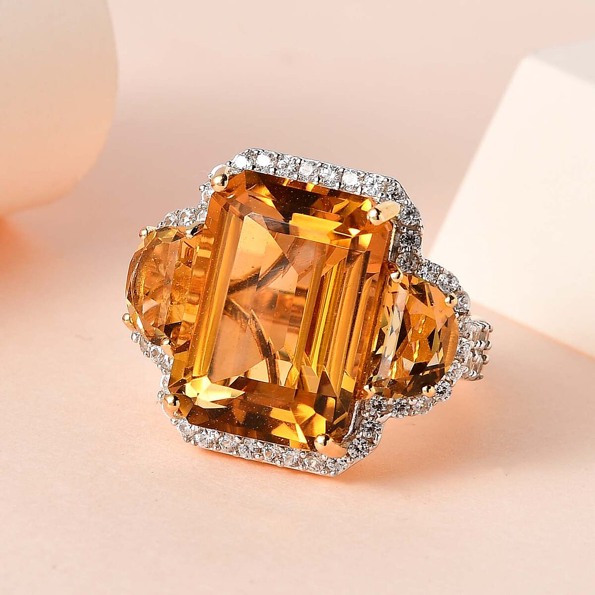 Brazilian Citrine and White Zircon Ring in Vermeil Yellow Gold Over Sterling Silver (Size 8.0) 19.85 ctw image number 1