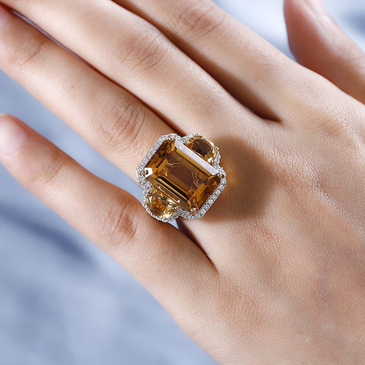 Brazilian Citrine and White Zircon Ring in Vermeil Yellow Gold Over Sterling Silver (Size 8.0) 19.85 ctw image number 2