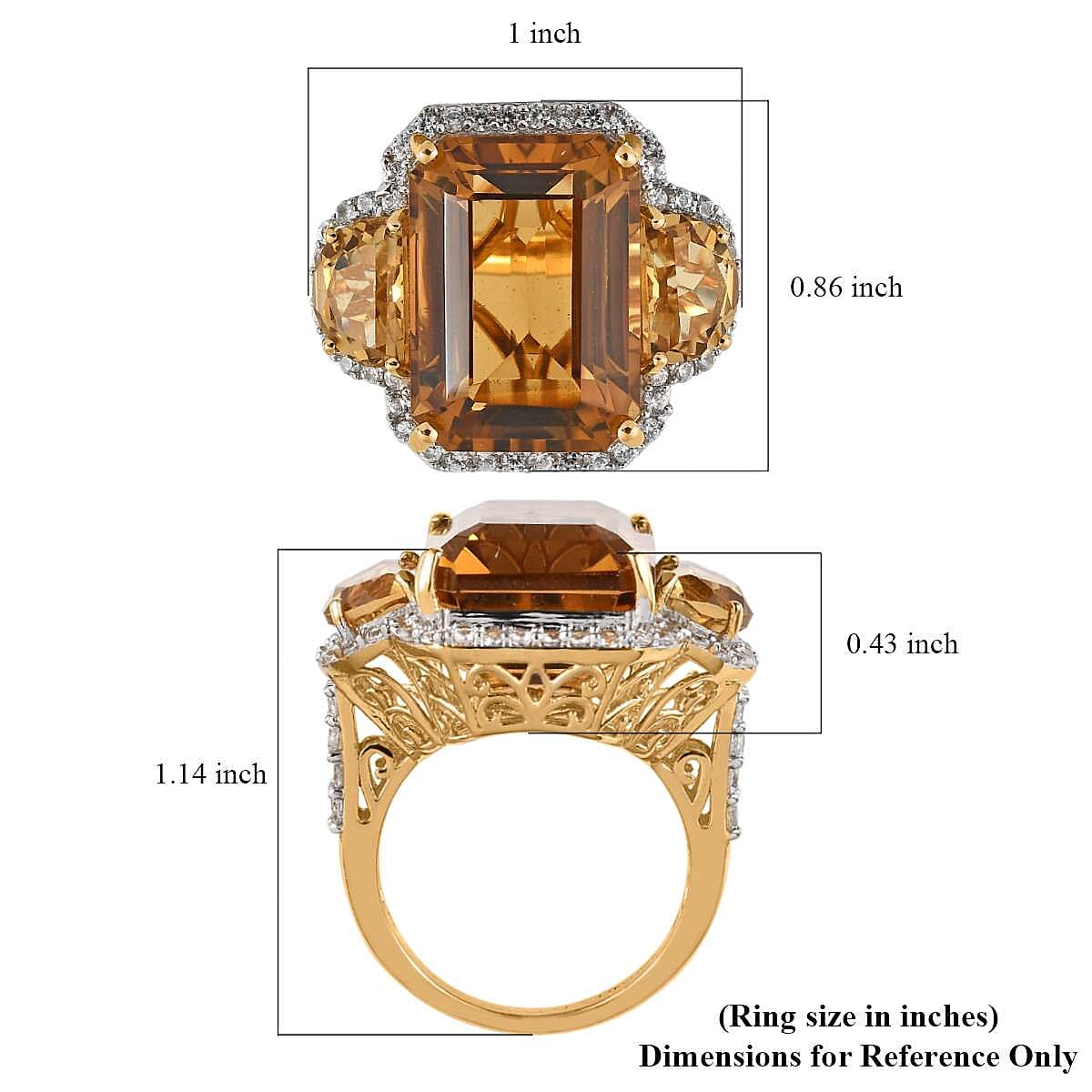 Brazilian Citrine and White Zircon Ring in Vermeil Yellow Gold Over Sterling Silver (Size 8.0) 19.85 ctw image number 5
