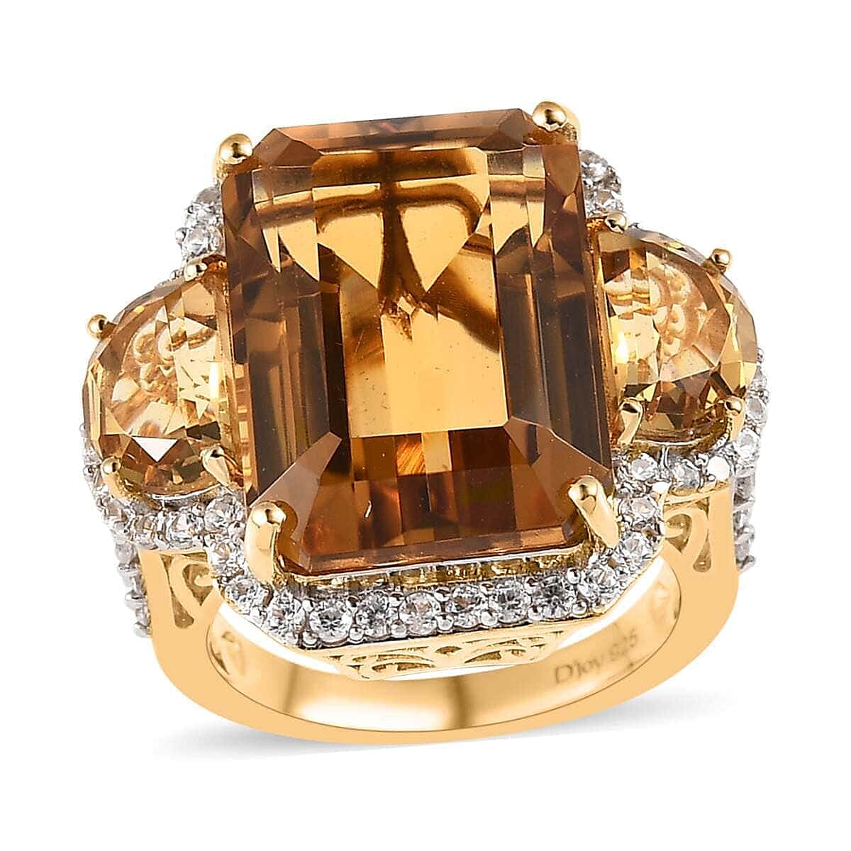 Brazilian Citrine and White Zircon Ring in Vermeil Yellow Gold Over Sterling Silver (Size 9.0) 19.85 ctw image number 0