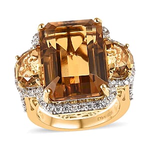 Brazilian Citrine and White Zircon Ring in Vermeil Yellow Gold Over Sterling Silver (Size 9.0) 19.85 ctw