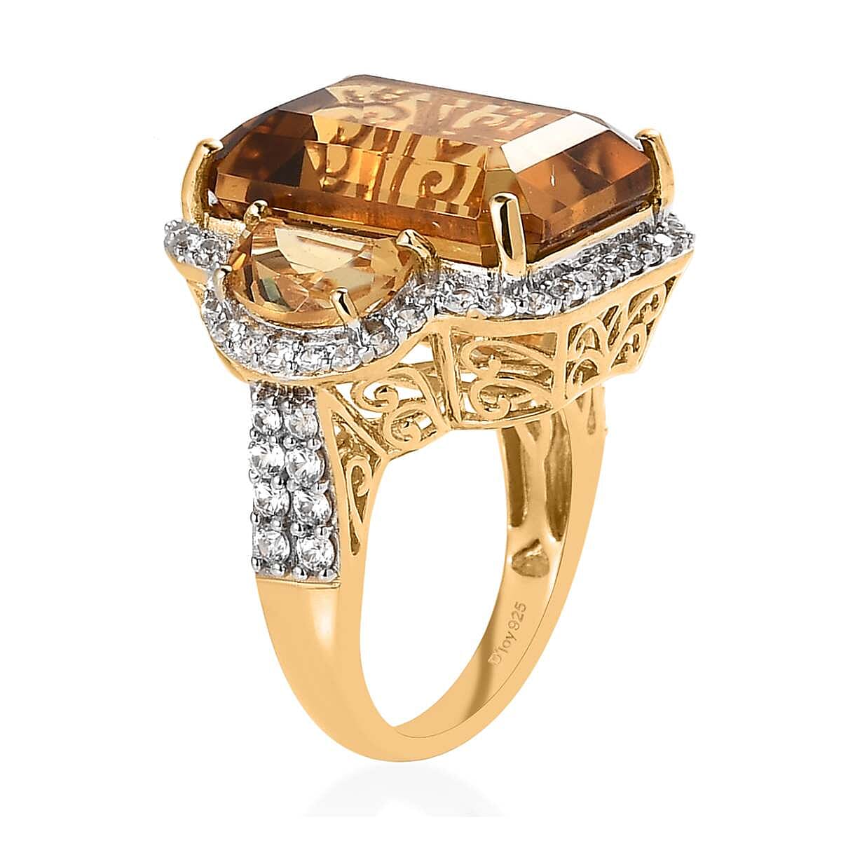 Brazilian Citrine and White Zircon Ring in Vermeil Yellow Gold Over Sterling Silver (Size 9.0) 19.85 ctw image number 3