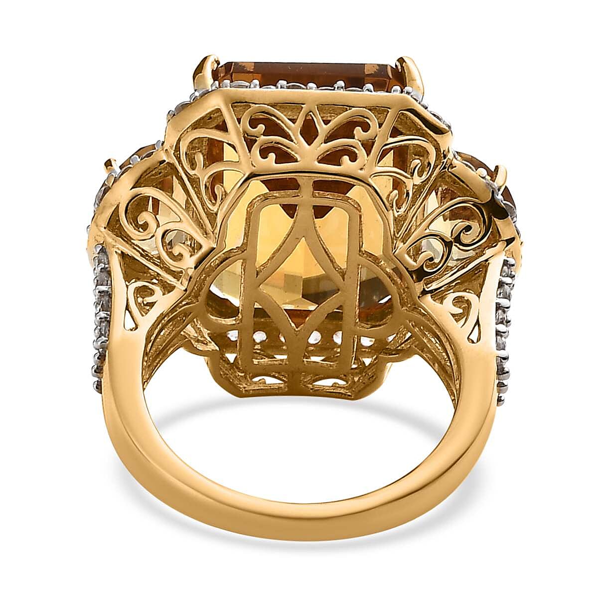 Brazilian Citrine and White Zircon Ring in Vermeil Yellow Gold Over Sterling Silver (Size 9.0) 19.85 ctw image number 4