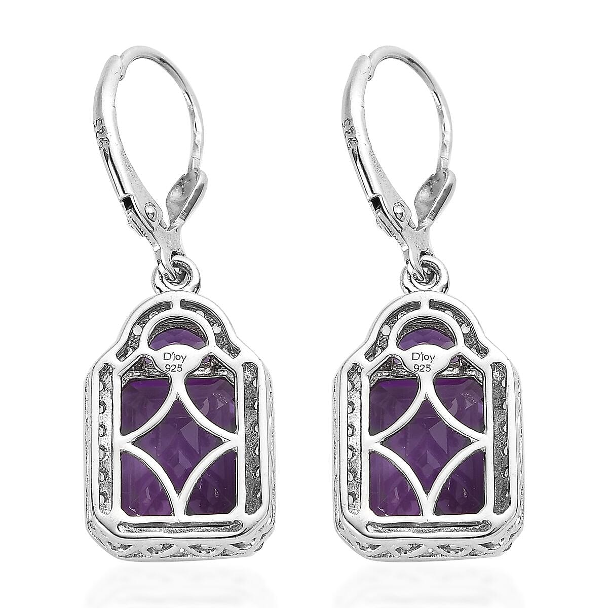 Amethyst and White Zircon Lever Back Earrings in Platinum Over Sterling Silver 9.85 ctw image number 3