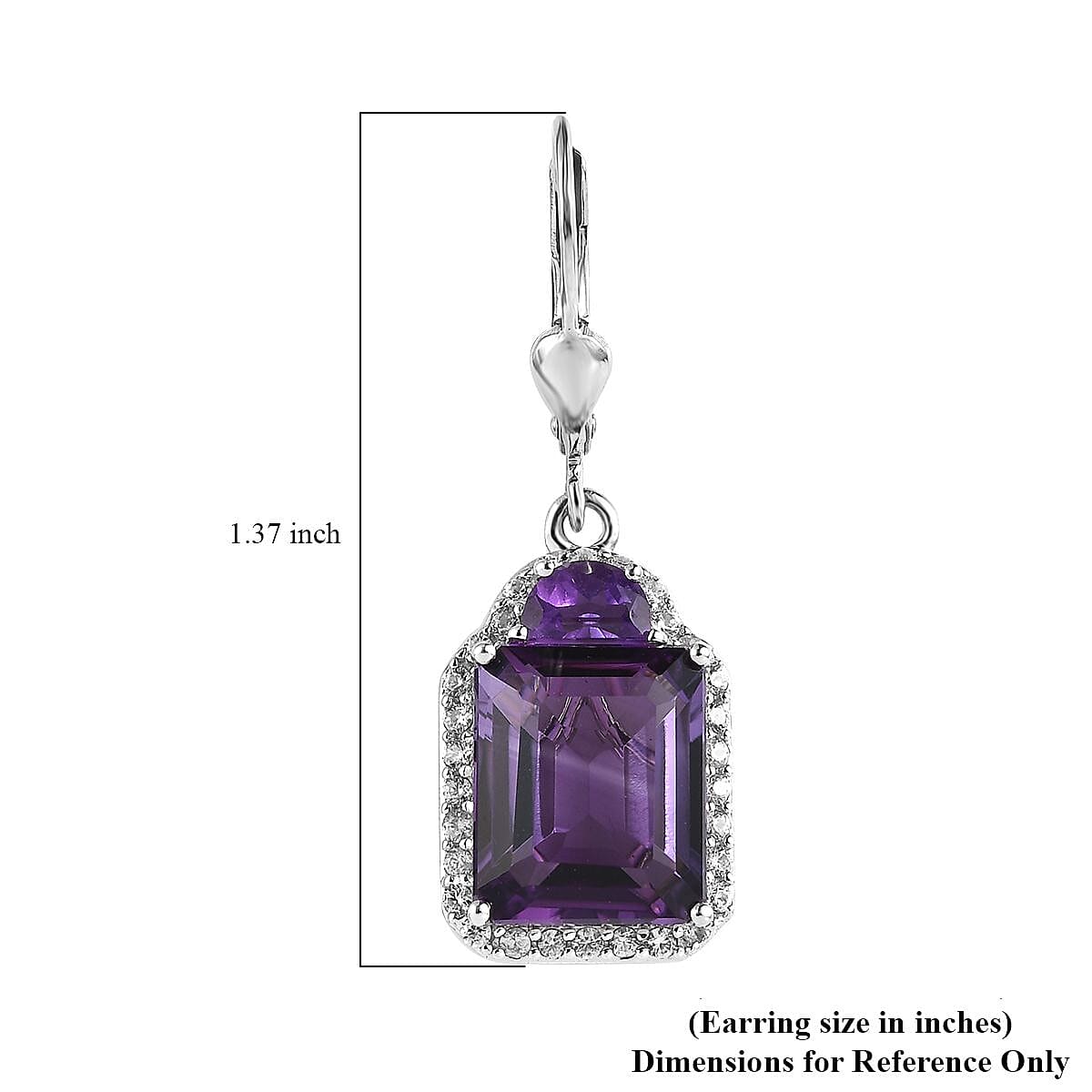 Amethyst and White Zircon Lever Back Earrings in Platinum Over Sterling Silver 9.85 ctw image number 4