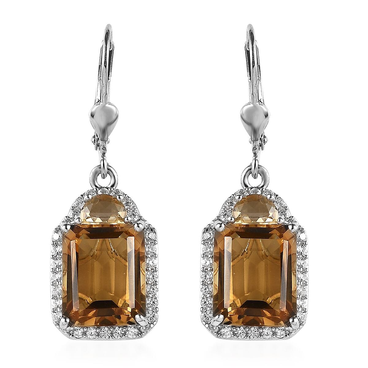 Brazilian Citrine and White Zircon Lever Back Earrings in Platinum Over Sterling Silver 11.15 ctw image number 0